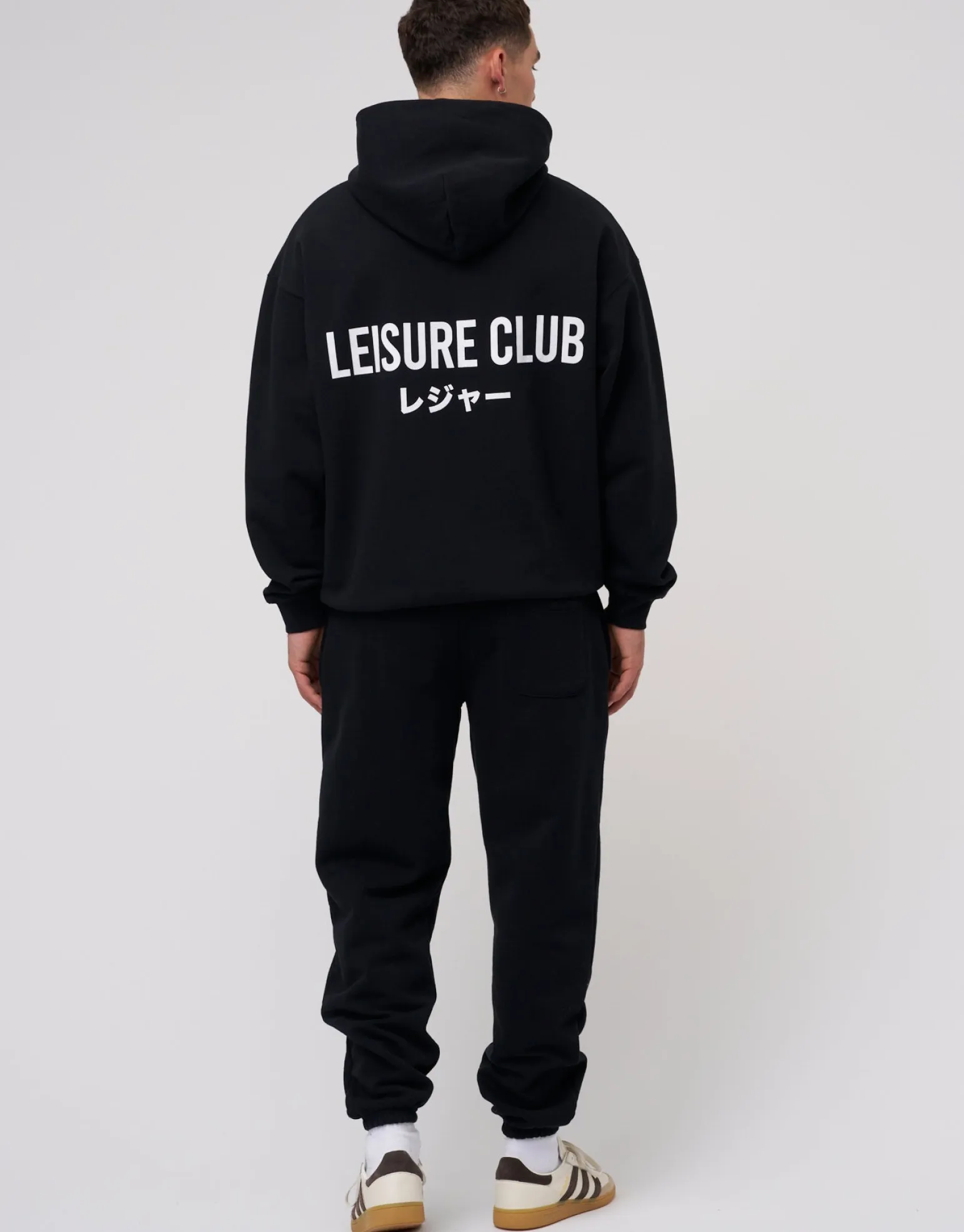 Leisure Club Print Oversized Hoodie in Black