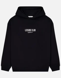 Leisure Club Print Oversized Hoodie in Black