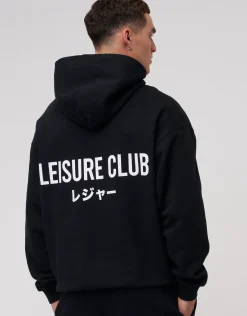 Leisure Club Print Oversized Hoodie in Black