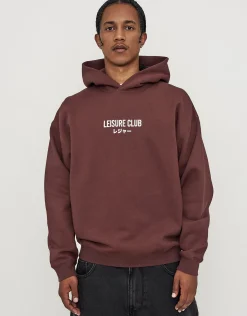 Leisure Club Print Oversized Hoodie in Neon Lilac