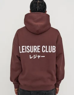 Leisure Club Print Oversized Hoodie in Neon Lilac
