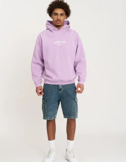 Leisure Club Print Oversized Hoodie in Neon Lilac