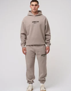 Leisure Club Print Oversized Hoodie in Bitter Brown