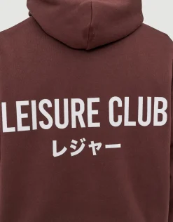 Leisure Club Print Oversized Hoodie in Bitter Brown