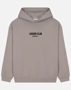 Leisure Club Print Oversized Hoodie in Bitter Brown