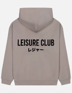 Leisure Club Print Oversized Hoodie in Bitter Brown