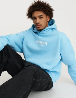 Leisure Club Print Oversized Hoodie in Dark Ecru