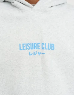 Leisure Club Print Oversized Hoodie in Dark Ecru