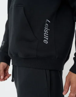 Leisure Embroidered Oversized Hoodie in Solid Black