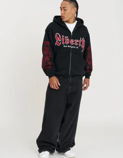 Liberty Oversized Zip Up Hoodie in Washed Black