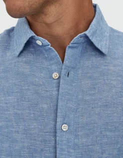 Linen Blend Long Sleeve Shirt in White
