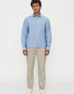 Linen Blend Long Sleeve Shirt in White