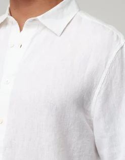 Linen Blend Long Sleeve Shirt in White
