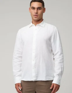 Linen Blend Long Sleeve Shirt in White