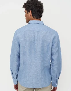 Linen Blend Long Sleeve Shirt in White