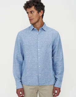 Linen Blend Long Sleeve Shirt in White