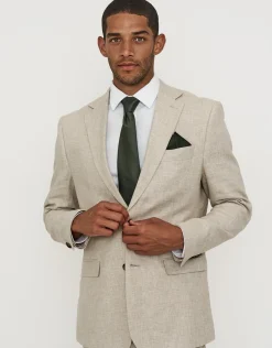 Linen Blend Slim Fit Suit Jacket in Oat