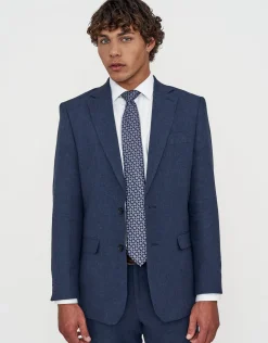 Linen Blend Slim Fit Suit Jacket in Navy