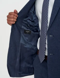 Linen Blend Slim Fit Suit Jacket in Navy