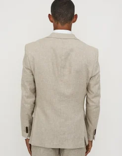 Linen Blend Slim Fit Suit Jacket in Navy