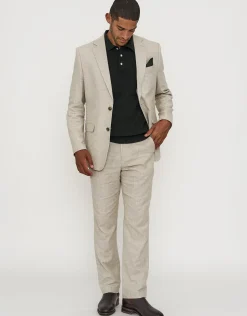 Linen Blend Slim Fit Suit Jacket in Navy
