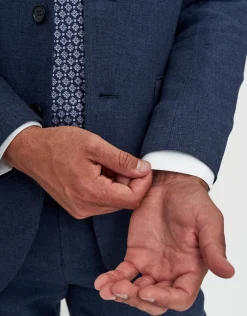 Linen Blend Slim Fit Suit Jacket in Navy