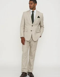 Linen Blend Slim Fit Suit Jacket in Navy