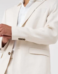 Linen Blend Slim Fit Suit Jacket in Oat