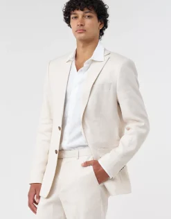 Linen Blend Slim Fit Suit Jacket in Oat