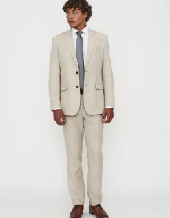 Linen Blend Slim Fit Suit Pants in Oat