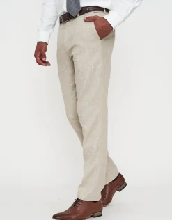 Linen Blend Slim Fit Suit Pants in Oat