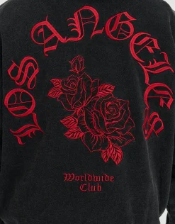 Los Angeles Rose Oversized Hoodie in Washed Black