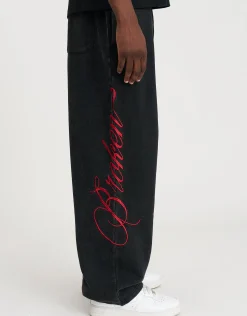 Los Angeles Rose Wide Leg Track Pants in Washed Black
