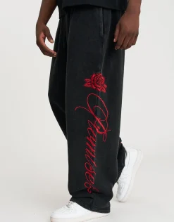 Los Angeles Rose Wide Leg Track Pants in Washed Black
