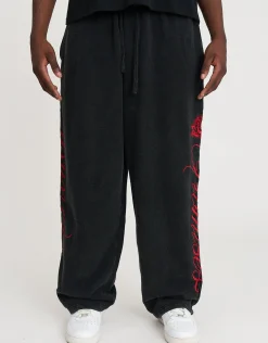 Los Angeles Rose Wide Leg Track Pants in Washed Black