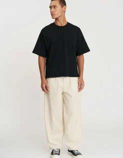 Madison Barrel Fit Pleated Pants in Bone
