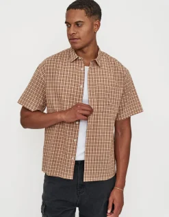 Manhattan Check Short Sleeve Shirt in Peach