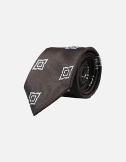 Medallion Textured Slim Tie in Chocolate