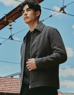 Melton Zip Through Jacket in Charcoal