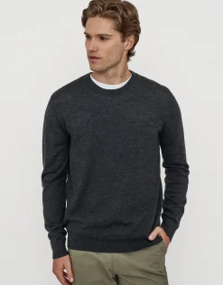 100% Merino Crew Neck Knit Jumper in Charcoal