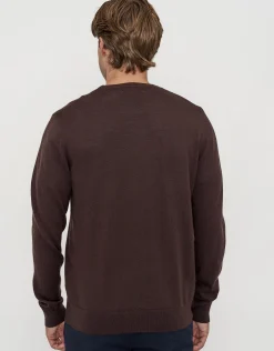 100% Merino Crew Neck Knit Jumper in Chocolate