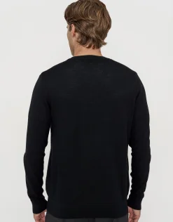 100% Merino Crew Neck Knit Jumper in Black