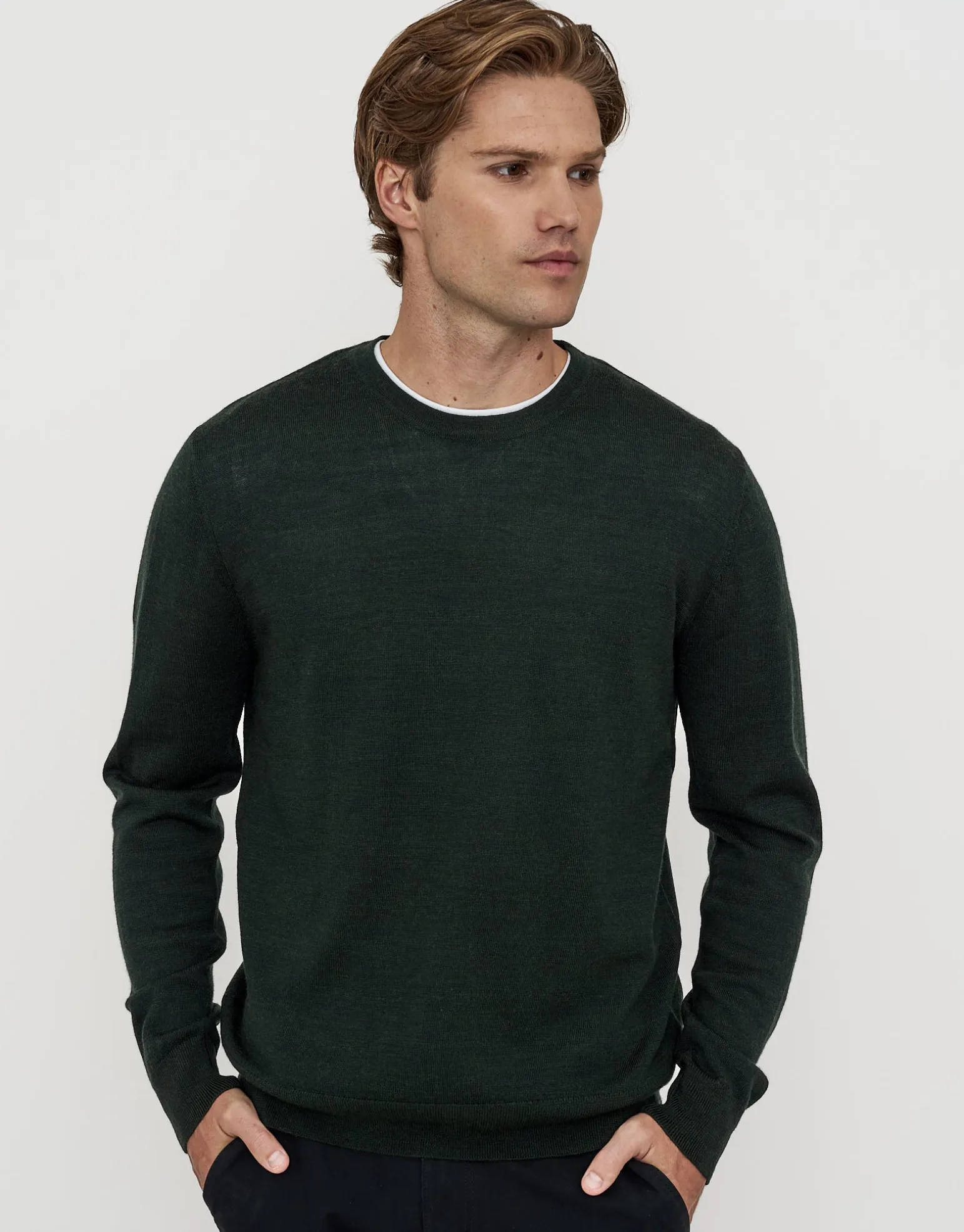 100% Merino Crew Neck Knit Jumper in Green