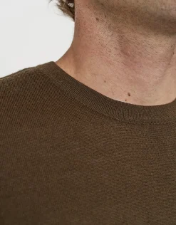 100% Merino Crew Neck Knit Jumper in Olive