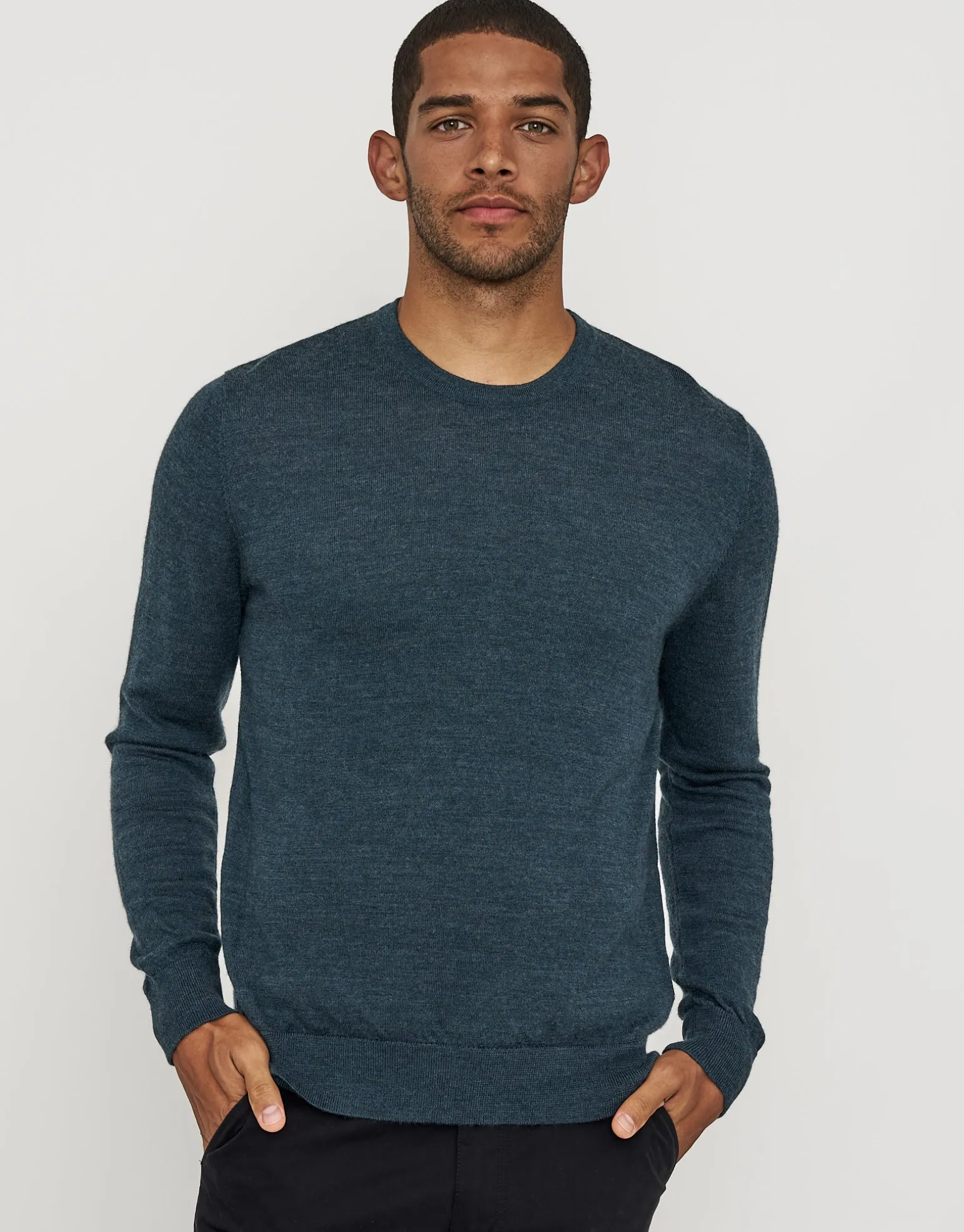 100% Merino Crew Neck Knit Jumper in Petrol