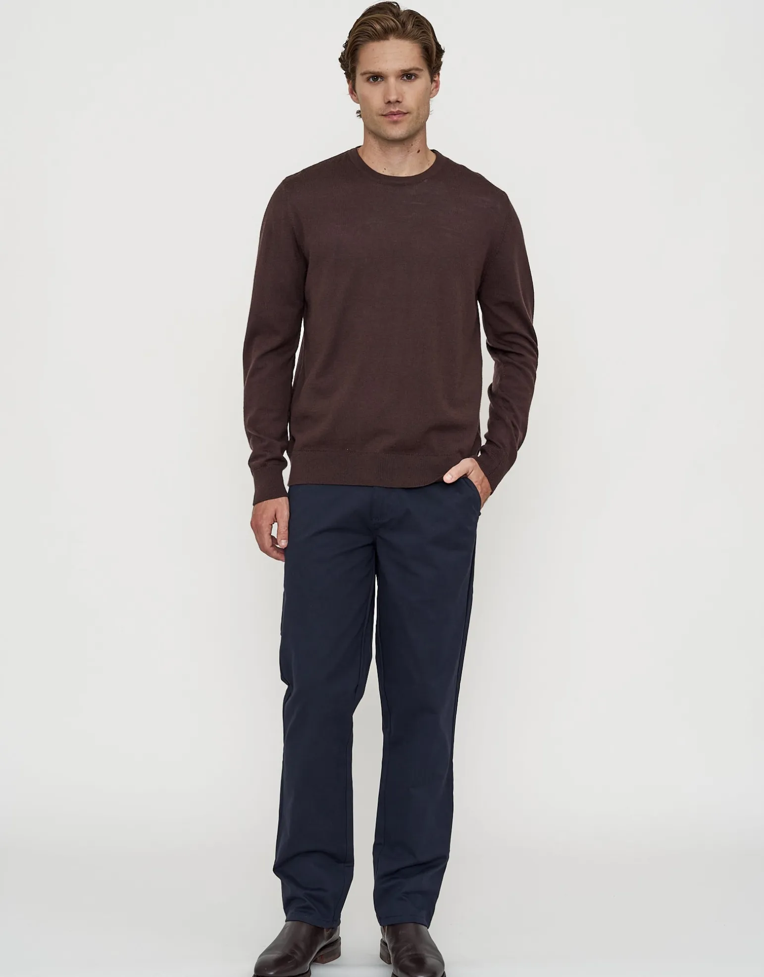 100% Merino Crew Neck Knit Jumper in Petrol