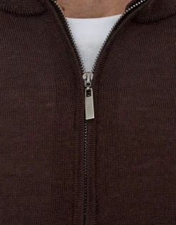 100% Merino Quarter Zip Knit Jumper in Navy Marle