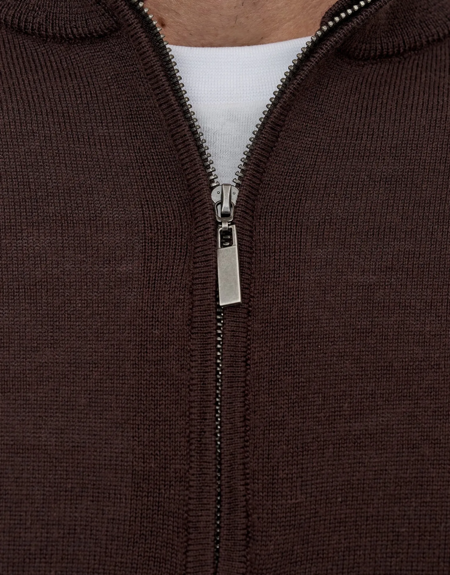 100% Merino Quarter Zip Knit Jumper in Navy Marle