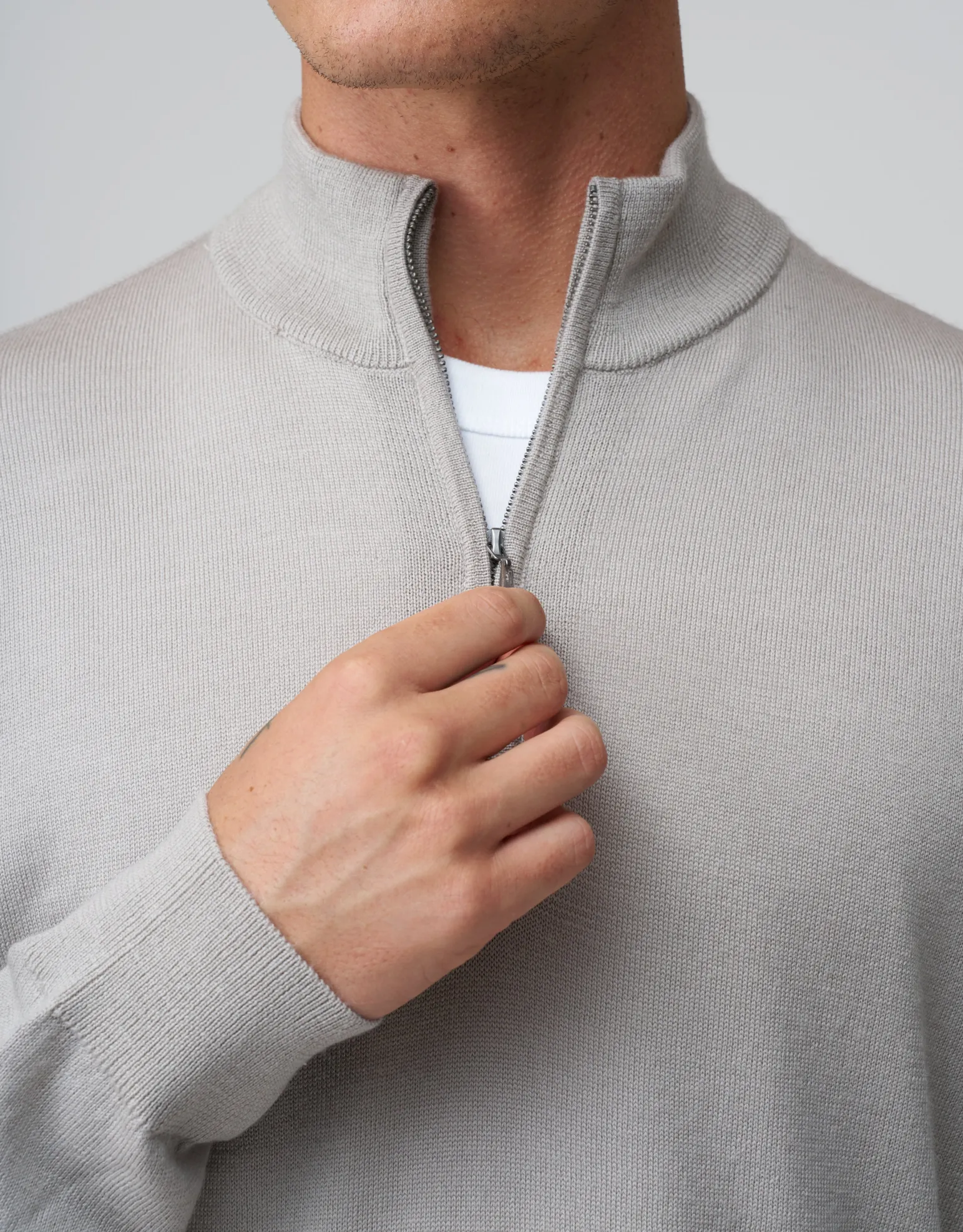100% Merino Quarter Zip Knit Jumper in Navy Marle
