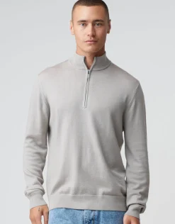 100% Merino Quarter Zip Knit Jumper in Navy Marle